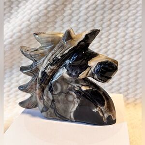 4” Volcano agate unicorn crystal carving